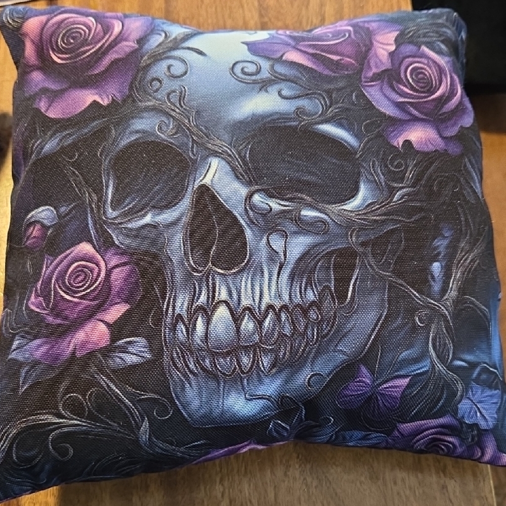 Gothic Skull and Roses Throw Pillow